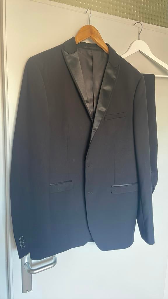 Stijlvol Zwart Smoking pak - Angelo Litrico Slim Fit, Kleding | Heren, Ophalen of Verzenden, Zo goed als nieuw, Maat 52/54 (L)
