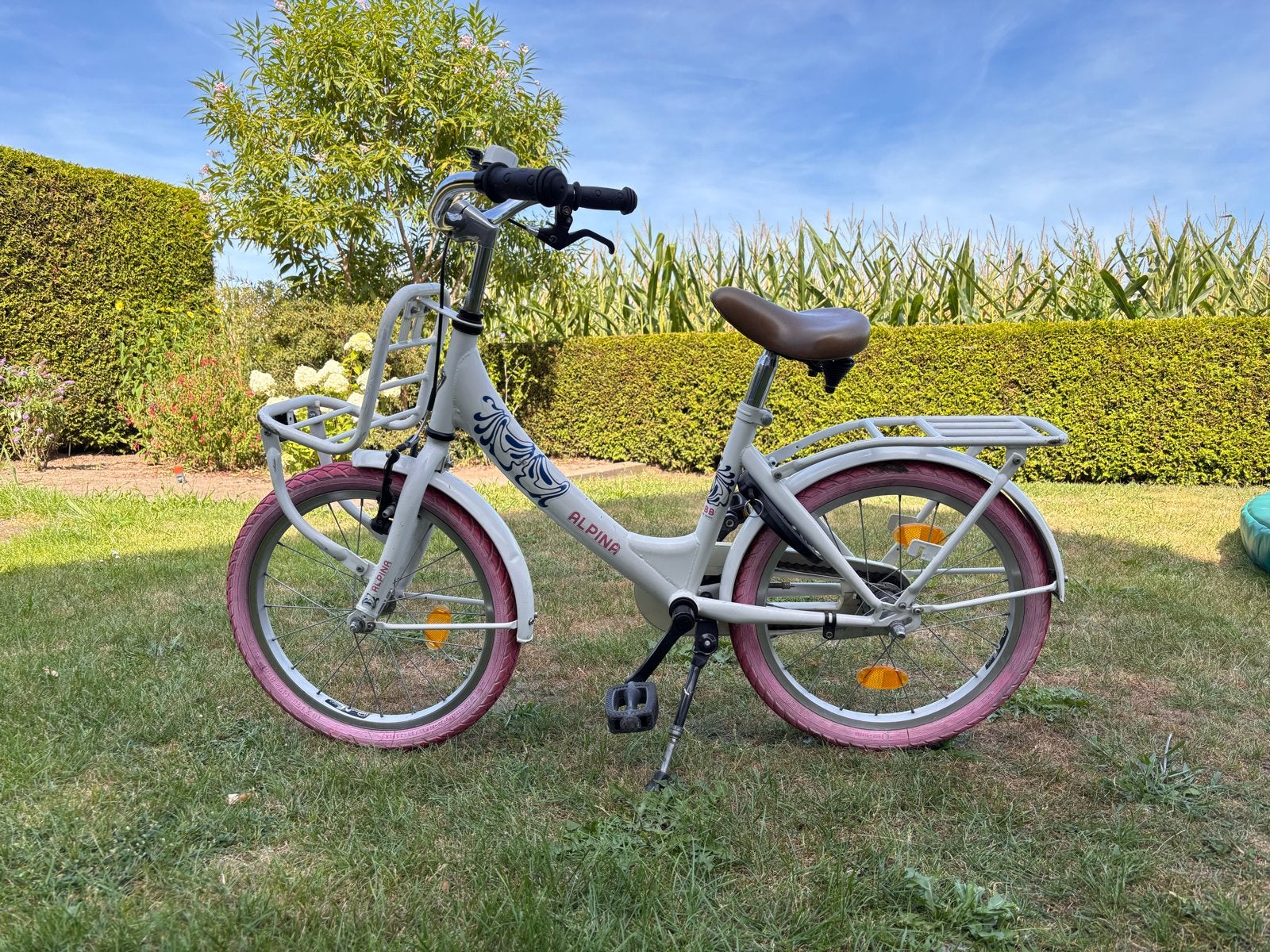 Alpina kinderfiets 18 inch - Wit met roze accenten, Ophalen, Gebruikt, Velgrem, 16 tot 20 inch