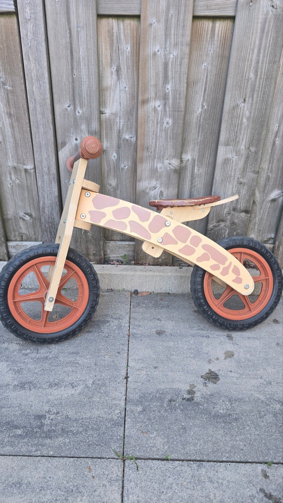 Houten loopfiets met giraffe print, Ophalen, Gebruikt, Loopfiets