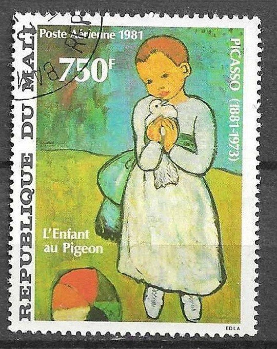 Mali 1981 Picasso 'L'Enfant au Pigeon' postzegel, Ophalen of Verzenden, Overige landen, Gestempeld