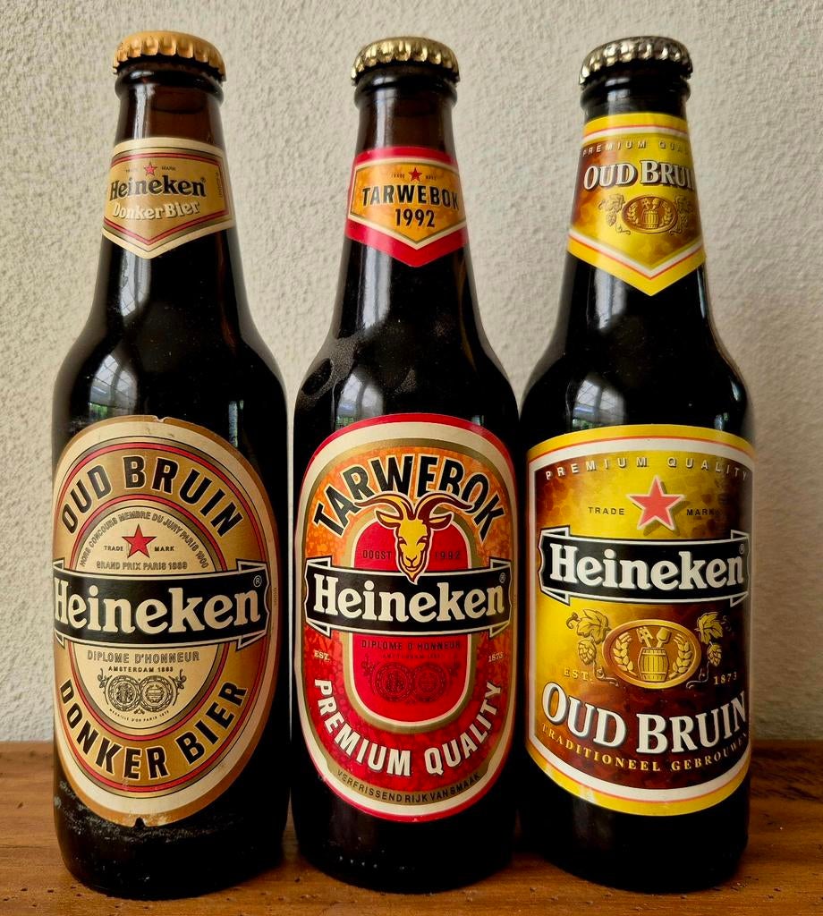 3x Fles HEINEKEN bier oud bruin+tarwe bok 1994+1994+1996, Verzamelen, Ophalen of Verzenden, Zo goed als nieuw, Flesje(s), Heineken