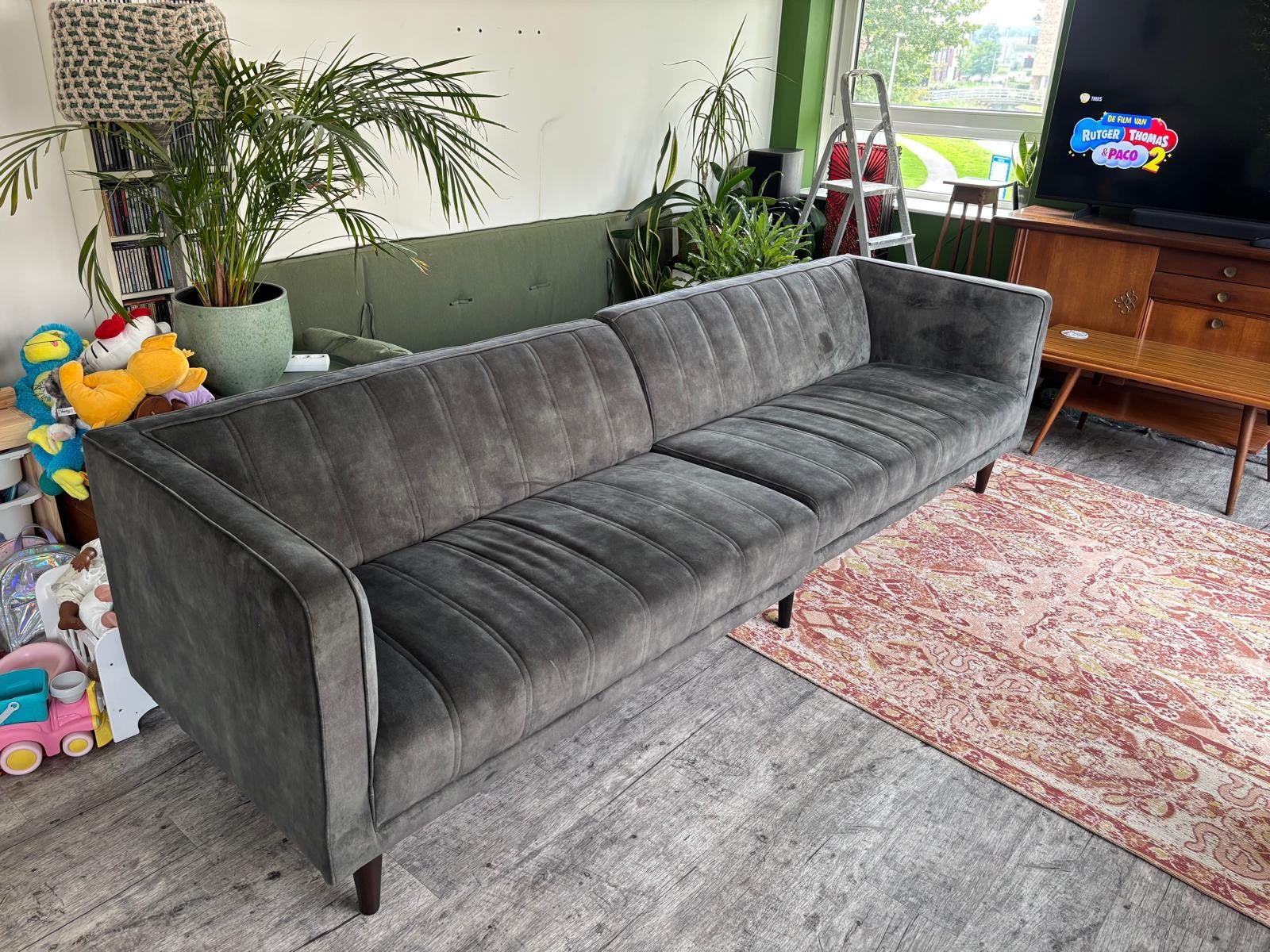 Velours groen bankstel, Ophalen, Minder dan 75 cm, Zo goed als nieuw, Rechte bank