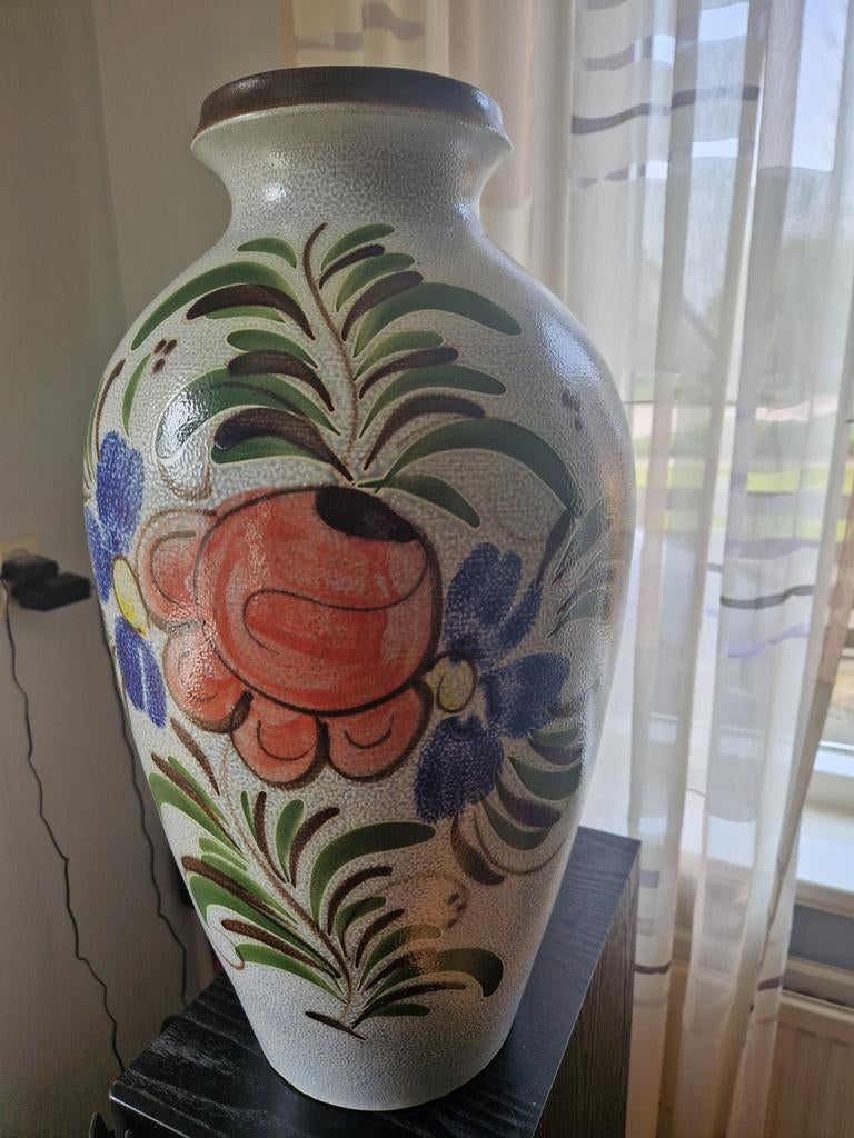 Grote vintage vaas met bloemmotief, Antiek en Kunst, Ophalen