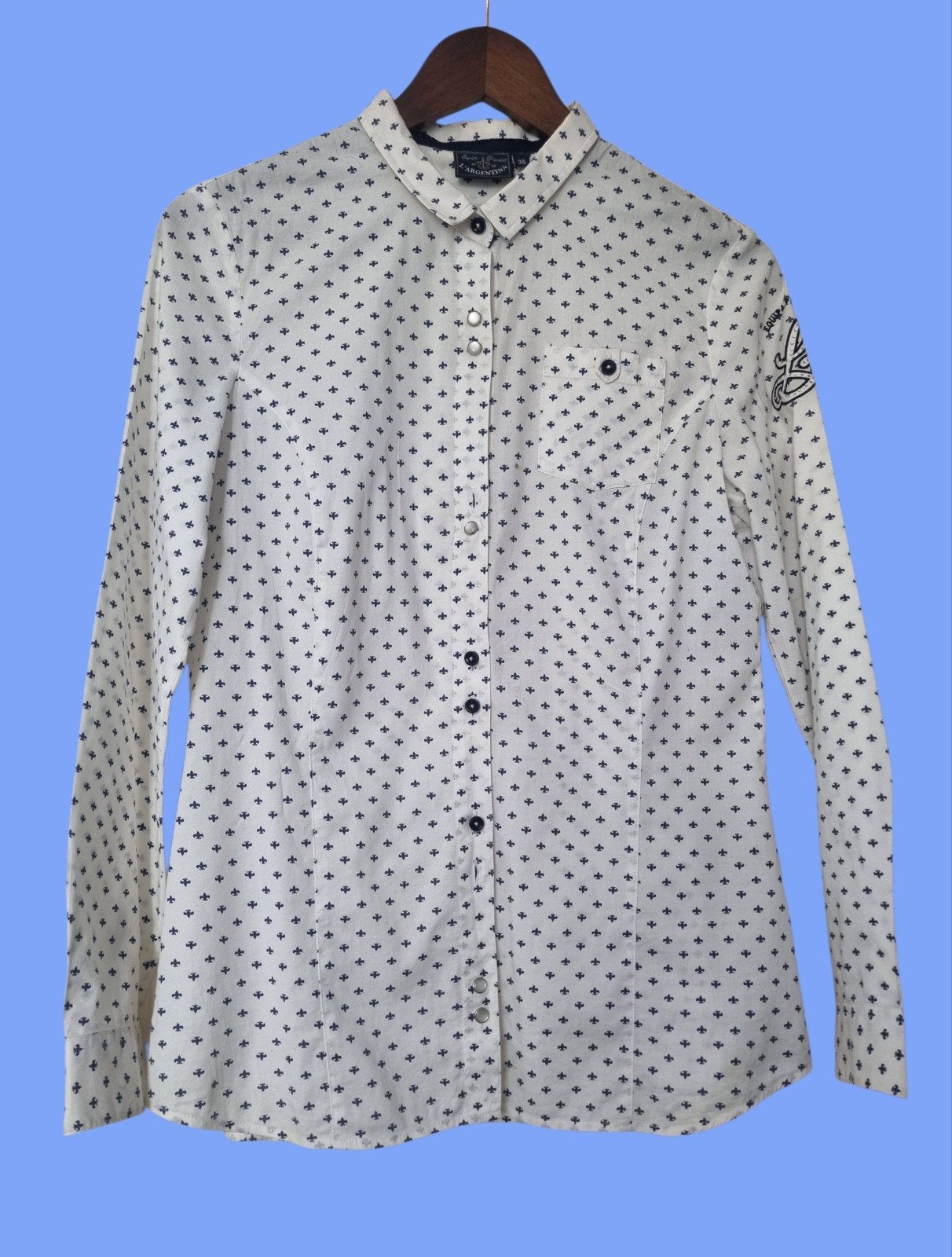 L'Argentina blouse – fleur-de-lis print, maat 36, Kleding | Dames, Wit, Zo goed als nieuw, Maat 36 (S), L'Argentina