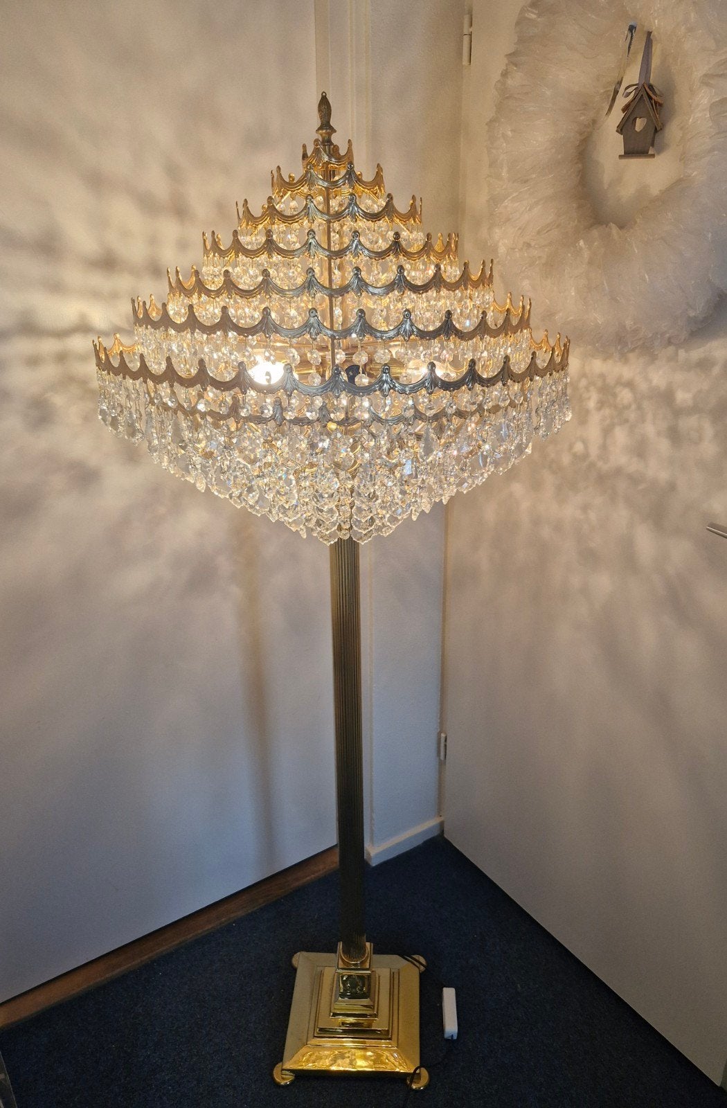 Grote swarovski kristallen staande kroonluchter vloerlamp, Ophalen of Verzenden, Zo goed als nieuw