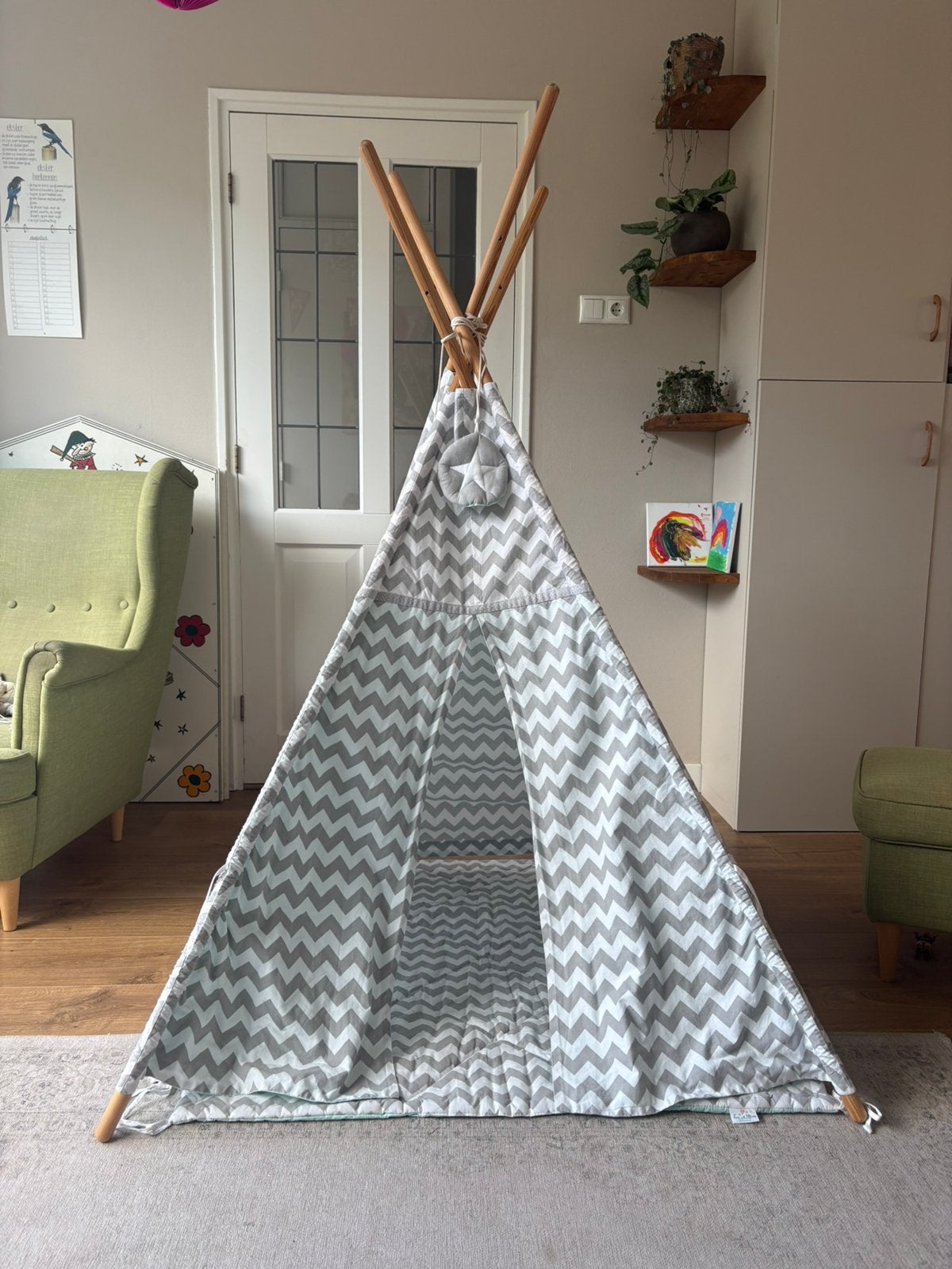 Tipi tent mintgroen en grijs, Ophalen, Zo goed als nieuw