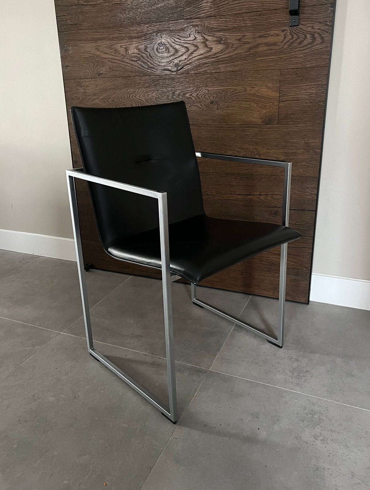 4 x zwart kalfsleder ARCO Frame XL stoelen parelchroom frame, ---, Arco Frame, Zwart, ---