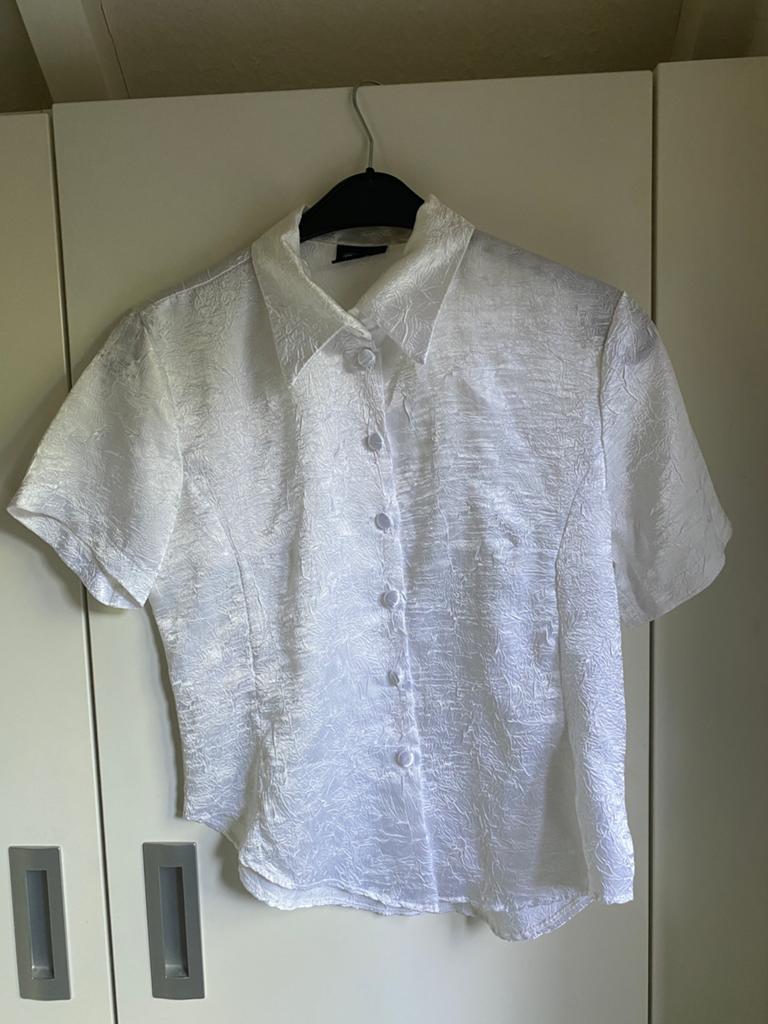 Vintage Y2K witte crinkle satijnen blouse, Kleding | Dames, Ophalen of Verzenden, Zo goed als nieuw, Maat 38/40 (M), Wit