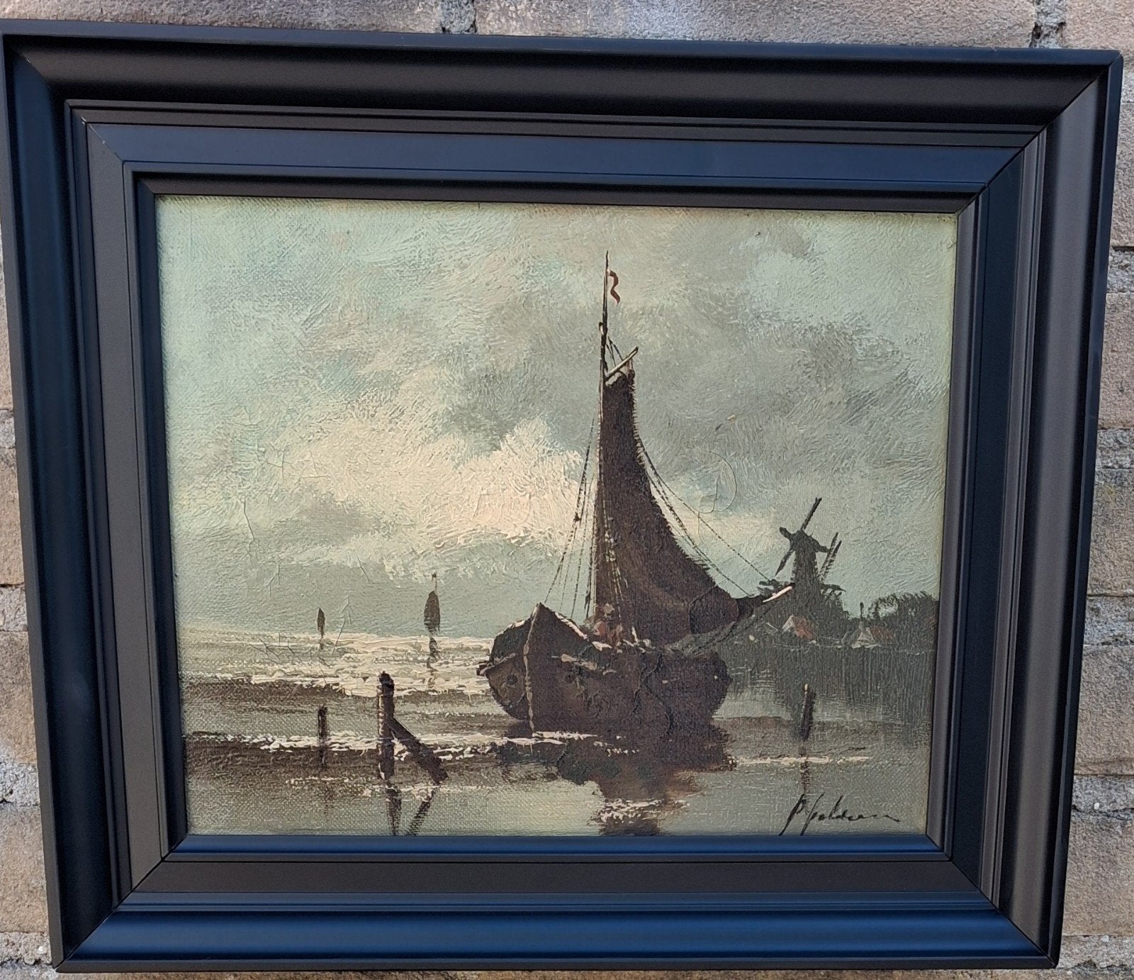 Piet Polderman (1933-1998),Vissersboot.38/22 cm. * Zie tekst, Antiek en Kunst, Ophalen, Maritiem / water, Doek, Gesigneerd