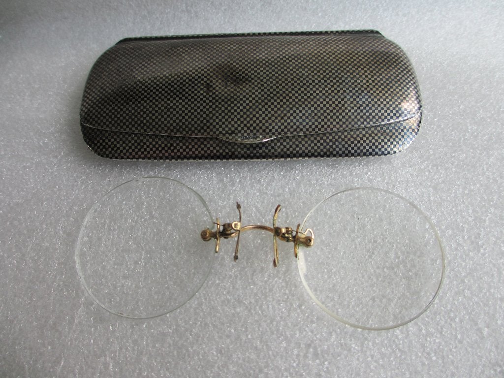 Oude Niëllo Zilveren Brillenkoker met Verguld KnijpBrilletje, Antiek en Kunst, Antiek | Goud en Zilver, Ophalen of Verzenden, Zilver