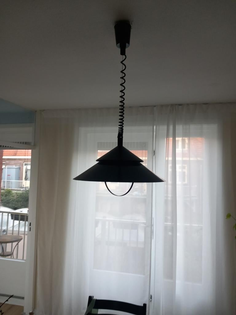 Vintage Zwarte Hanglamp met Trekveer - Jaren '80 Design, Ophalen
