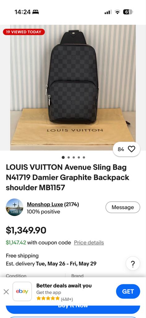 Originele Louis Vuitton Avenue Sling Bag Damier Graphite, Ophalen of Verzenden, Zo goed als nieuw, Zwart