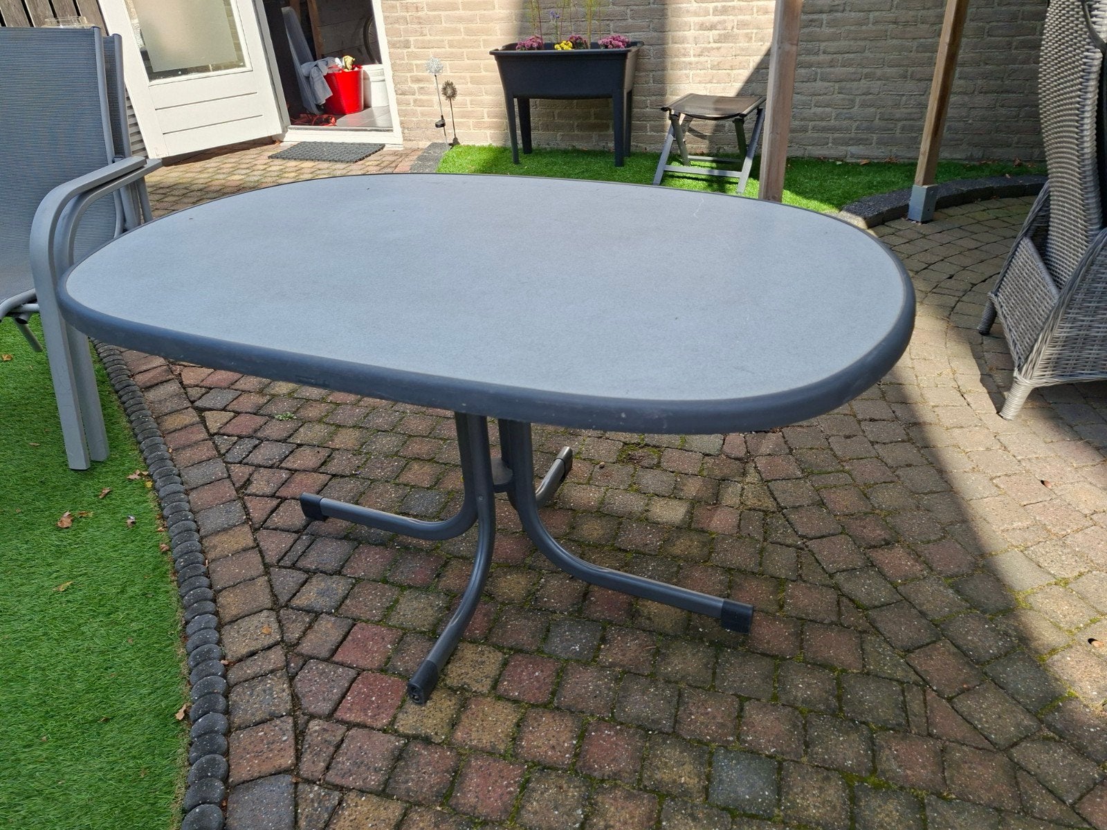Tuintafel (inklapbaar) en  2 verstelbare stoelen, Ophalen, Gebruikt, Rechthoekig