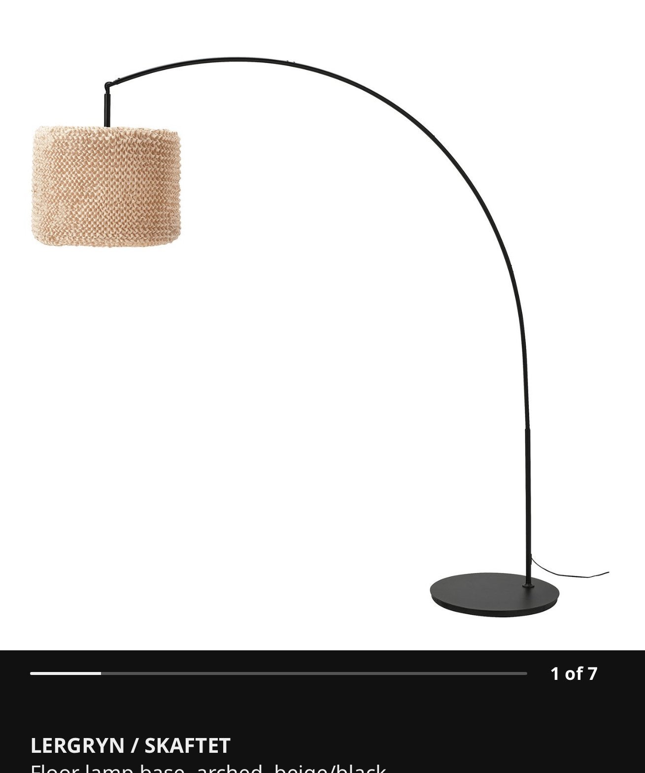 IKEA LERGRYN / SKAFTET Booglamp met stoffen kap, Ophalen, 200 cm of meer, E27 (groot), Zo goed als nieuw