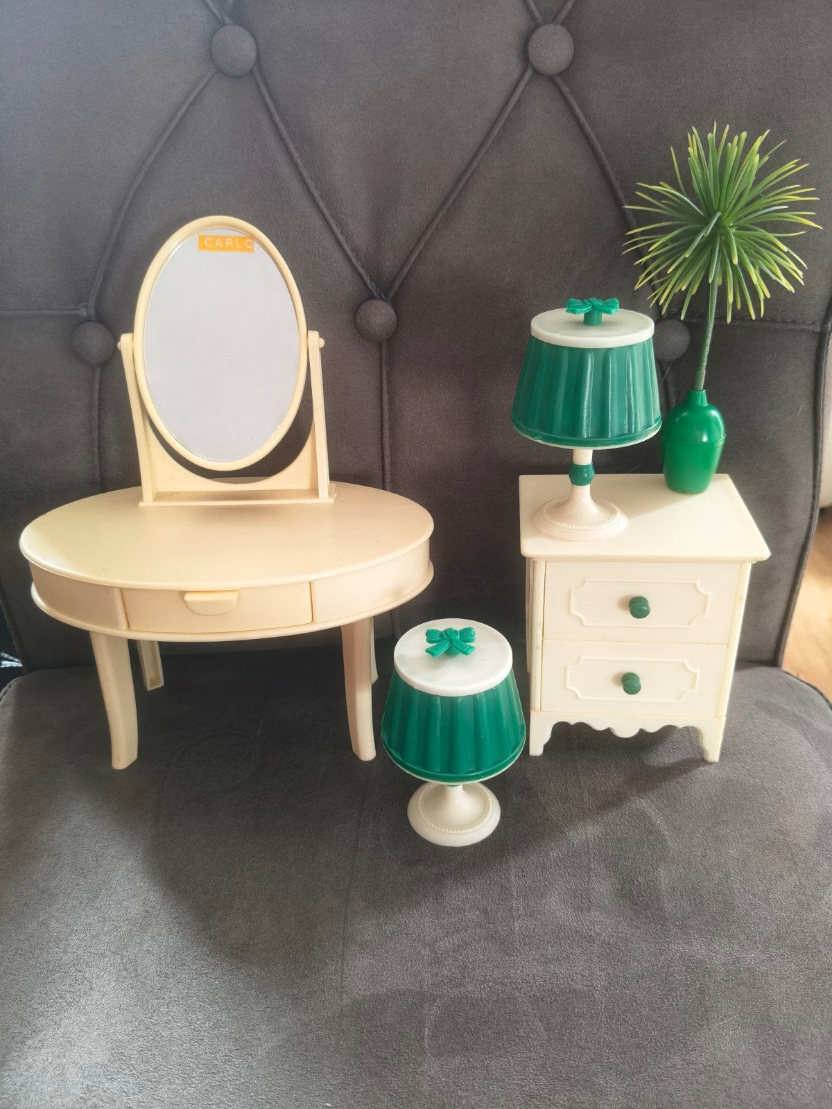 Retro Poppenhuis Meubels set (Carlo/Fleur) – Kaptafel & Nach, Ophalen of Verzenden, Gebruikt, Decoratie