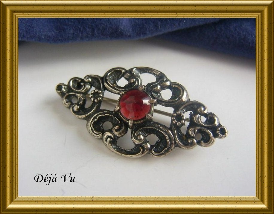 Mooie oude zilveren (835) broche, Ophalen of Verzenden, Zilver, Broche, Met edelsteen