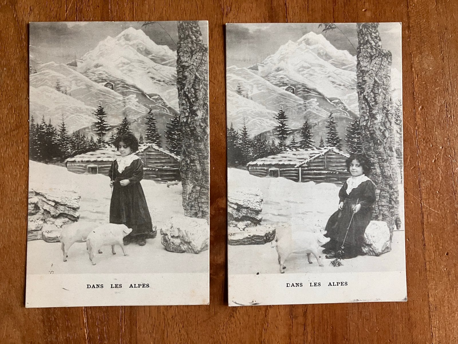 2x Meisje met Varkens in de Alpen - 1904, Ophalen of Verzenden, Voor 1920, Gelopen, Kinderen
