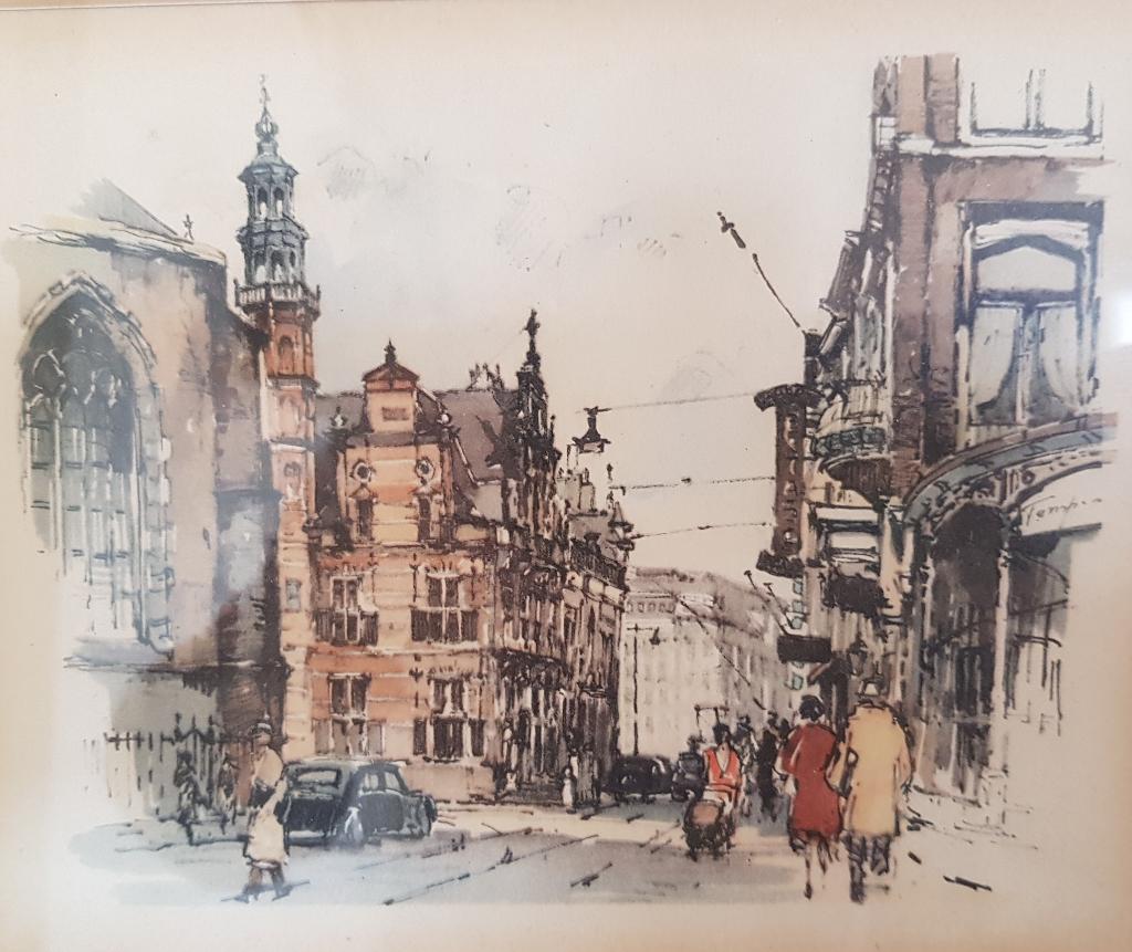 Jan Korthals ingelijste litho Het Oude Stadhuis, Den Haag, Ophalen of Verzenden