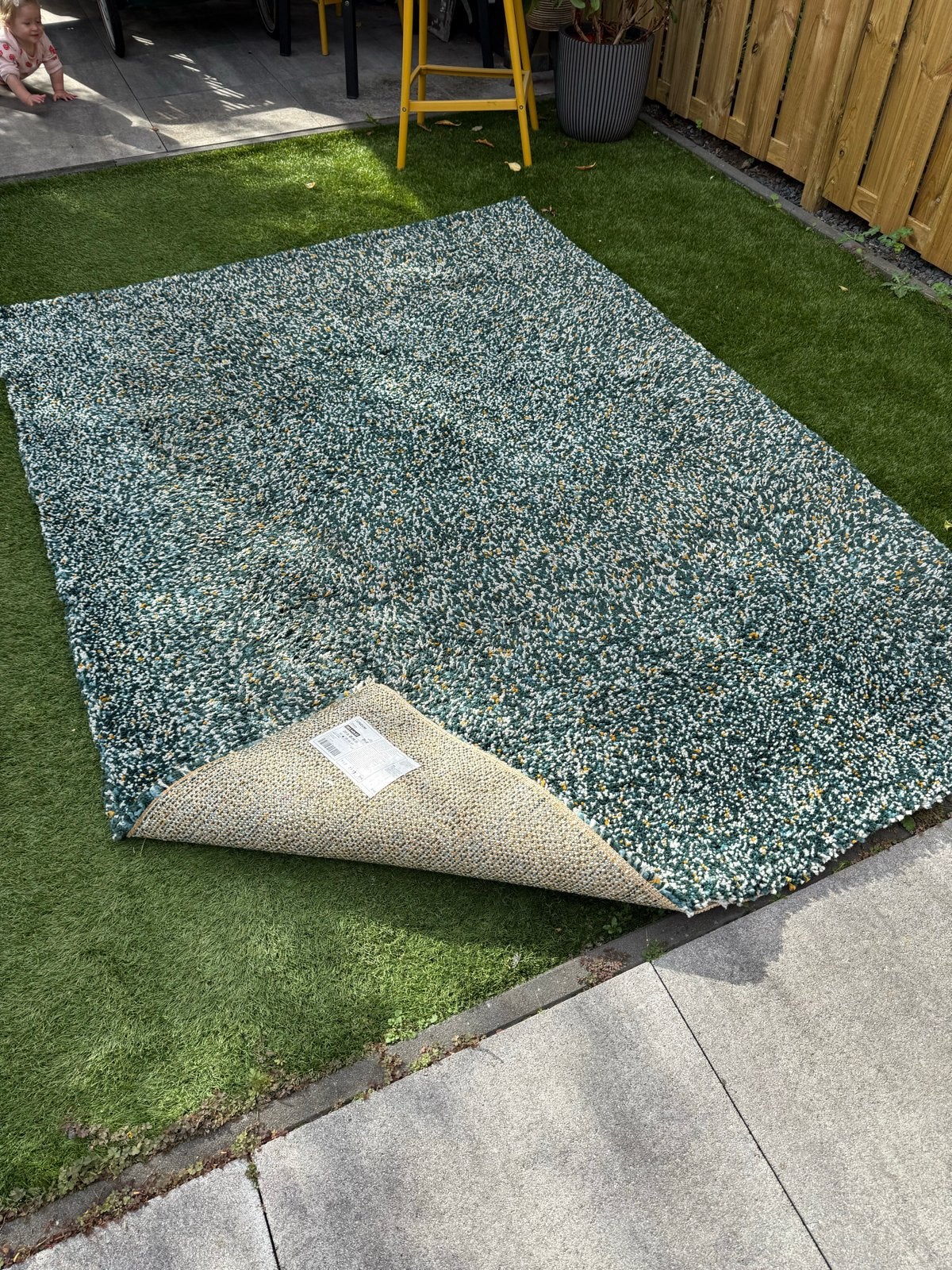 Vloerkleed groen/wit/geel spikkelpatroon Ikea Vindum, Ophalen, 150 tot 200 cm, 200 cm of meer, Zo goed als nieuw