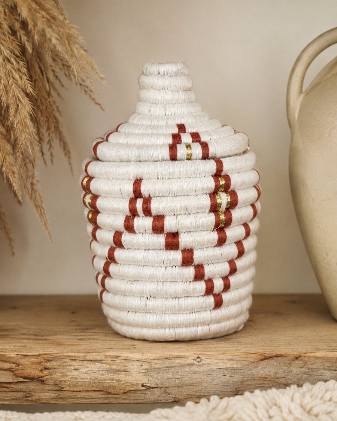 Prachtig handgemaakt Berbers mandje - Ibiza/Boho stijl, Gevlochten, Mand, Rond, Nieuw