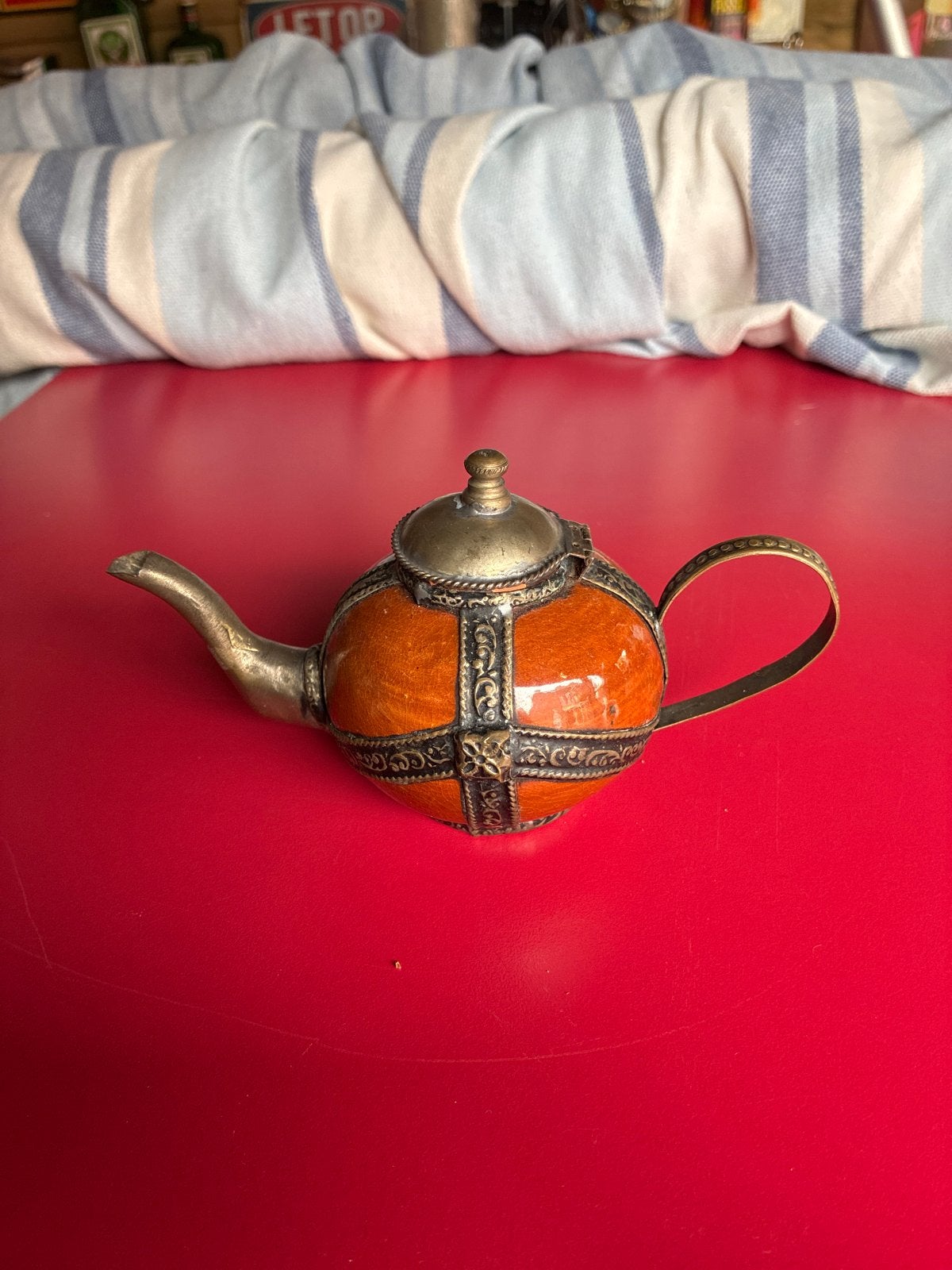 Decoratieve Marokkaanse theepot - Oranje en Metaal, Ophalen of Verzenden