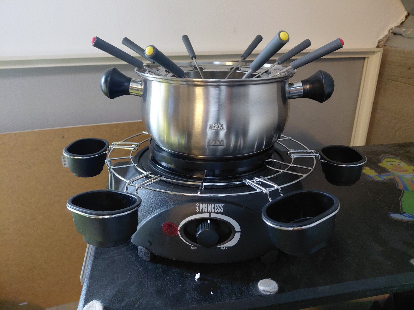 Princess Fonduepan - Compleet met 8 vorkjes en schaaltjes, Witgoed en Apparatuur, Ophalen of Verzenden, Zo goed als nieuw, 4 t/m 7 personen