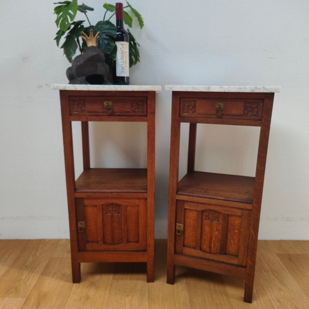 Vintage Antiek nachtkastjes bijzetkastjes met marmer blad 2, Huis en Inrichting, Slaapkamer | Nachtkastjes, Valkenswaard, Gebruikt