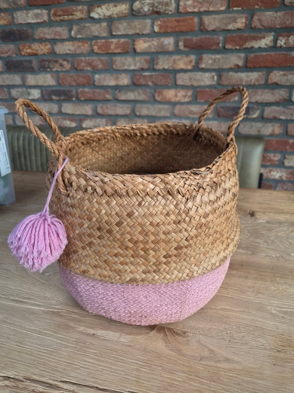 Roze Kids Depot pompon mand l, Ophalen, Mand, Gevlochten, Rond