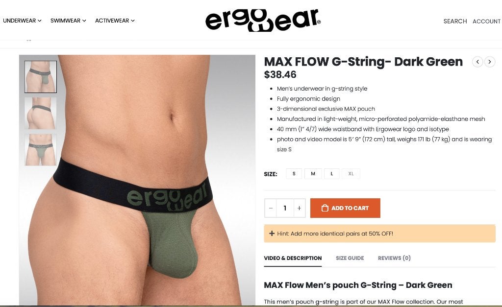 Ergowear heren string (groen), Verzenden, Groen, Ergowear, Overige typen