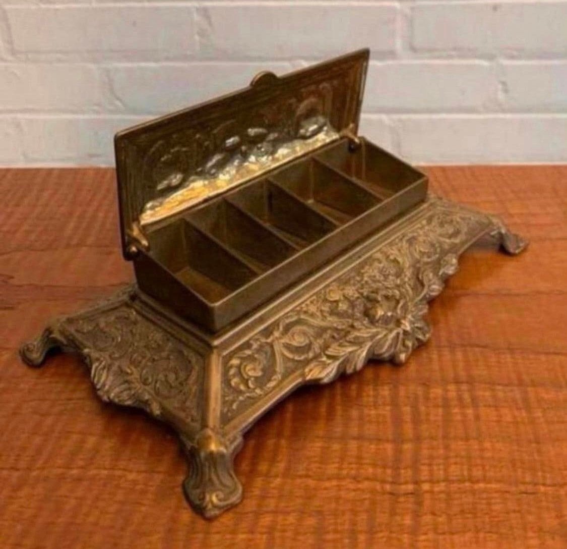 Art Nouveau Massief Messing Postzegeldoos XIX Napoleon III, Ophalen of Verzenden