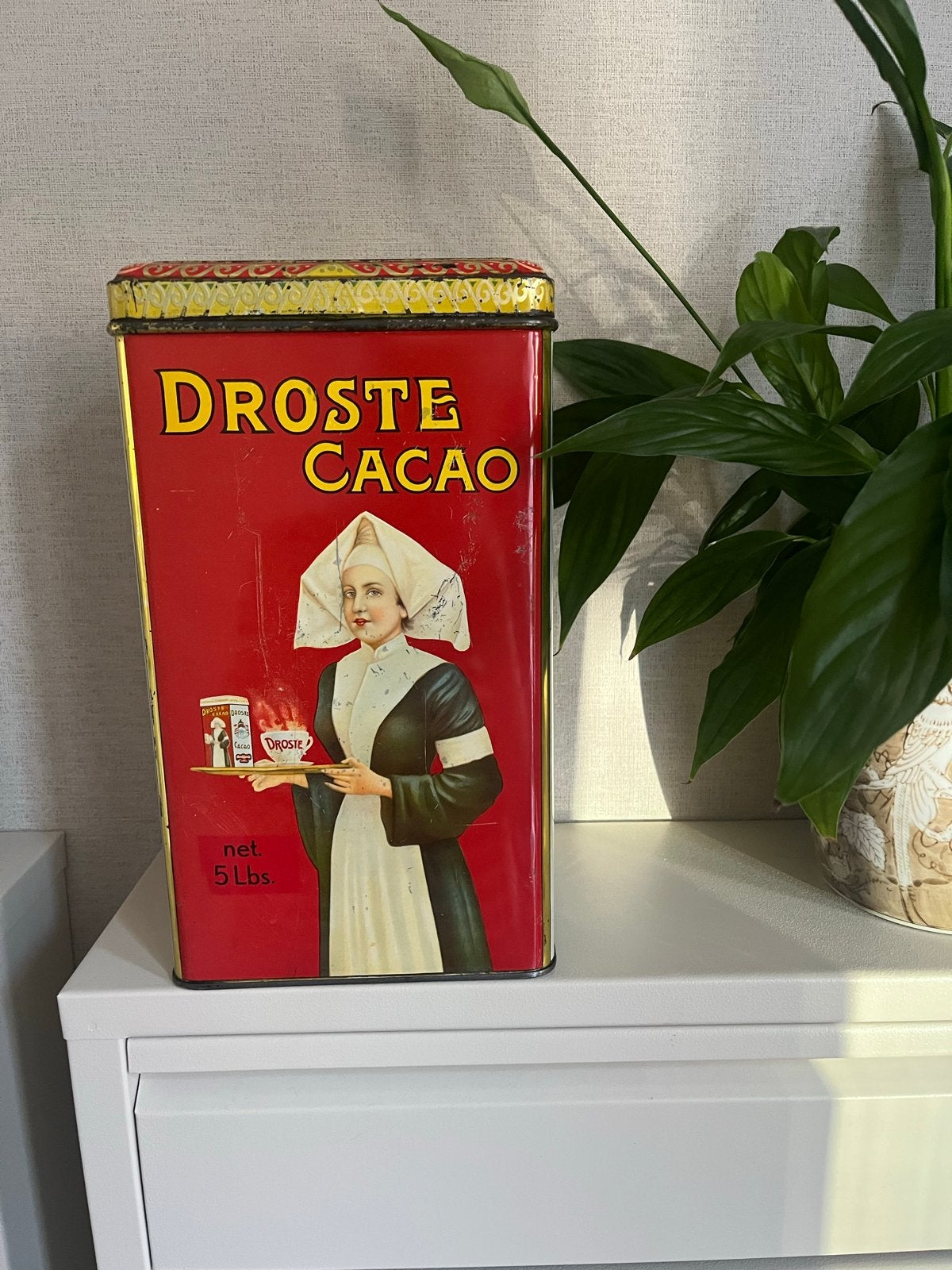 Vintage Droste Cacao Blik - 5 lbs - bieden vanaf 25 euro, Ophalen of Verzenden, Gebruikt, Overige, Droste