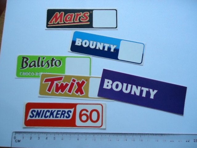 sticker oud Mars label prijs vintage reep chocola veghel fab, Verzamelen, Verzenden, Zo goed als nieuw, Bedrijf of Vereniging