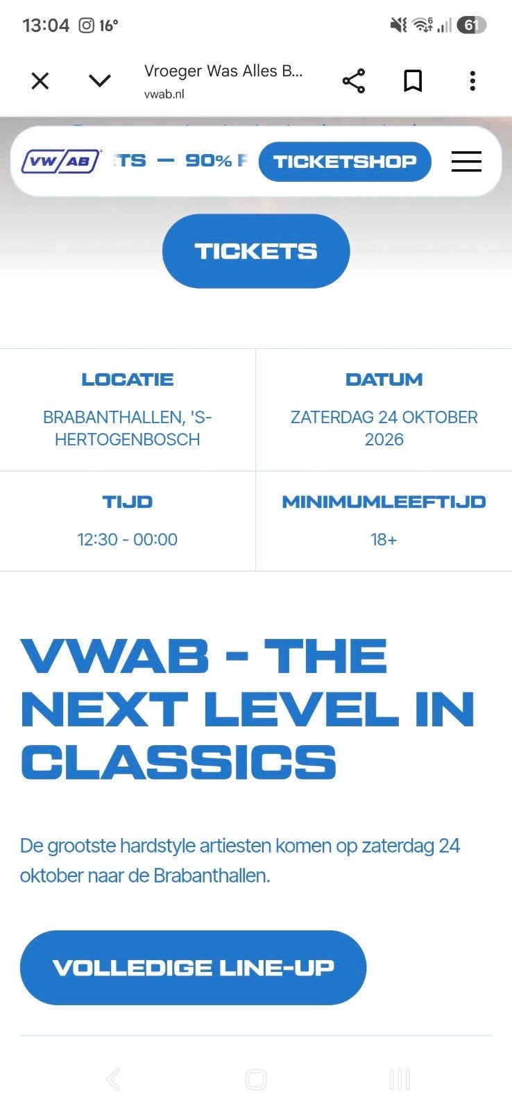 Vwab indoor - 24 oktober - 1 ticket te koop, Eén persoon, Oktober