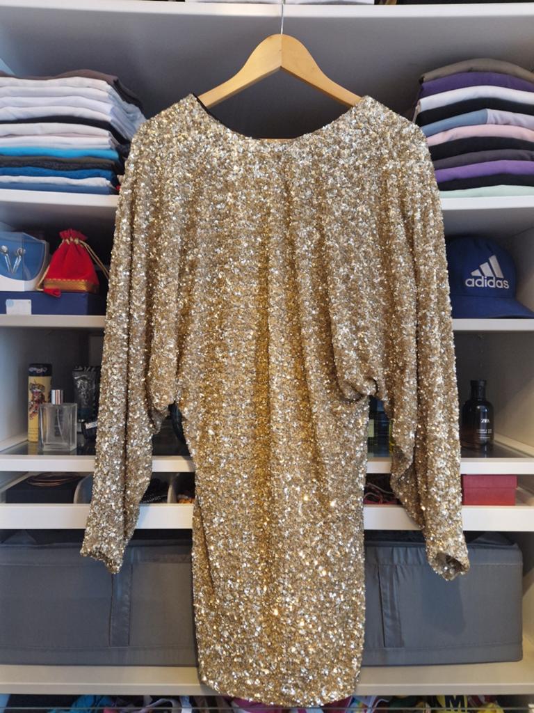 Gouden pailletten jurk met open rug - Zara, Overige kleuren, Zara, Maat 46/48 (XL) of groter, Nieuw