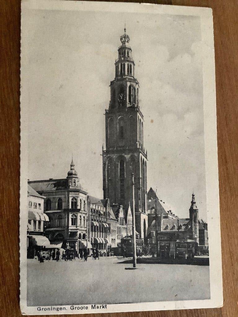 Groningen, Grote Markt met gave noordwand 1937, Ophalen of Verzenden, 1920 tot 1940, Gelopen, Groningen