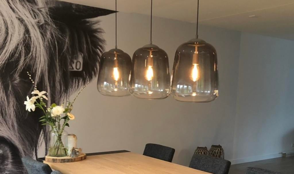 Glazen hanglamp - zo goed als nieuw, Ophalen, Zo goed als nieuw, Glas, 50 tot 75 cm