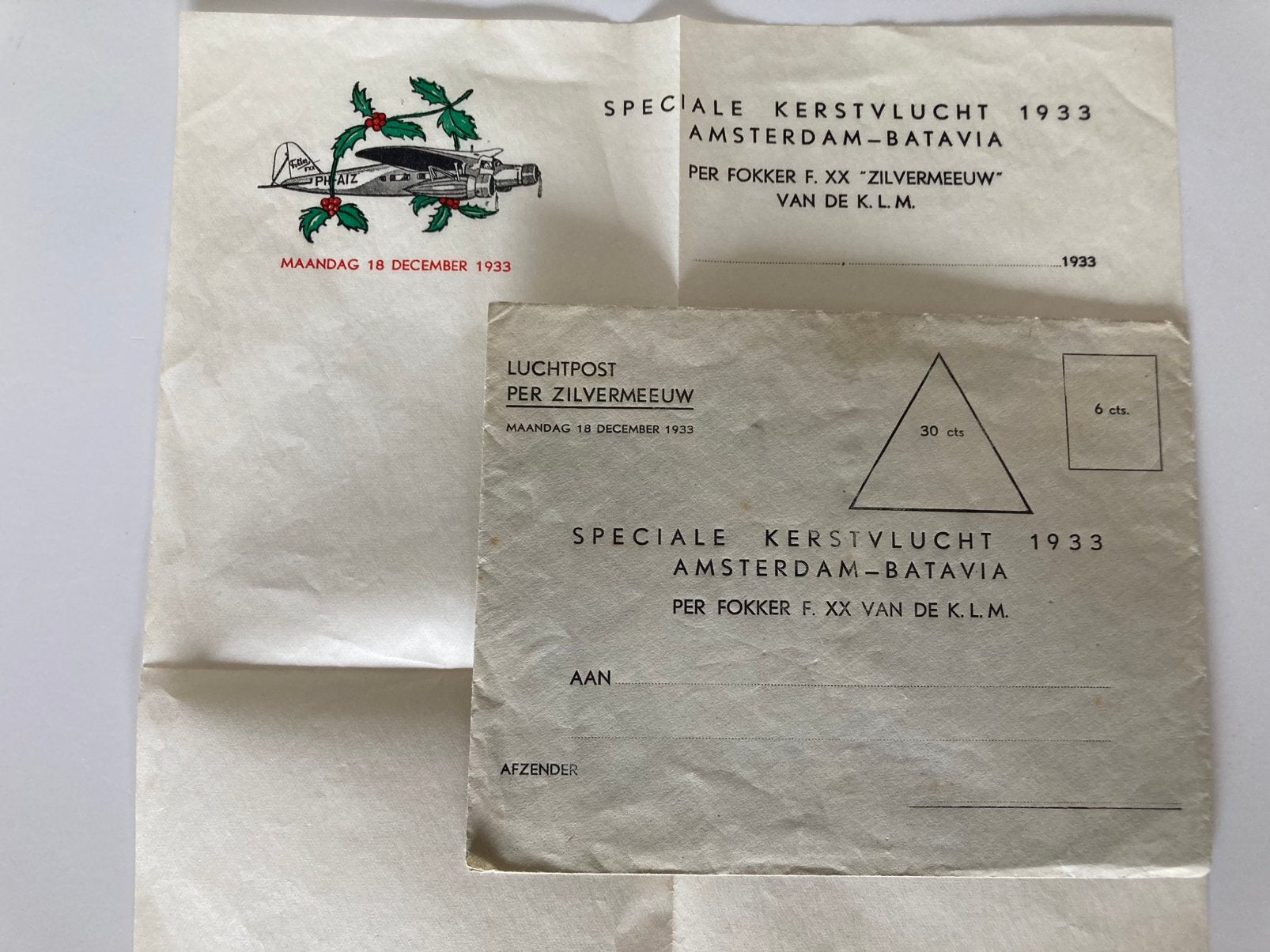 Luchtpost envelop en brief Zilvermeeuw 1933, Ophalen of Verzenden, Envelop