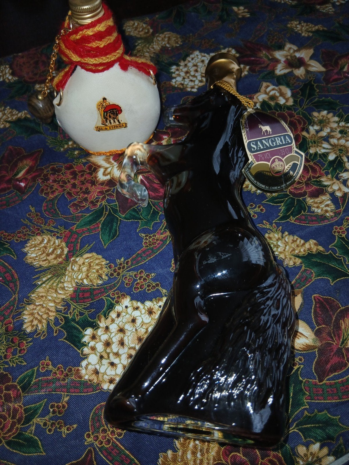 Vintage Sangria fles in vorm een paard   en fles in leer, Ophalen of Verzenden