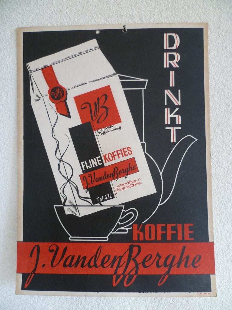 KARTONNEN RECLAME"DRINKT J.V.D BERGHE KOFFIE"UIT 1950, Ophalen of Verzenden, Gebruikt, Reclamebord