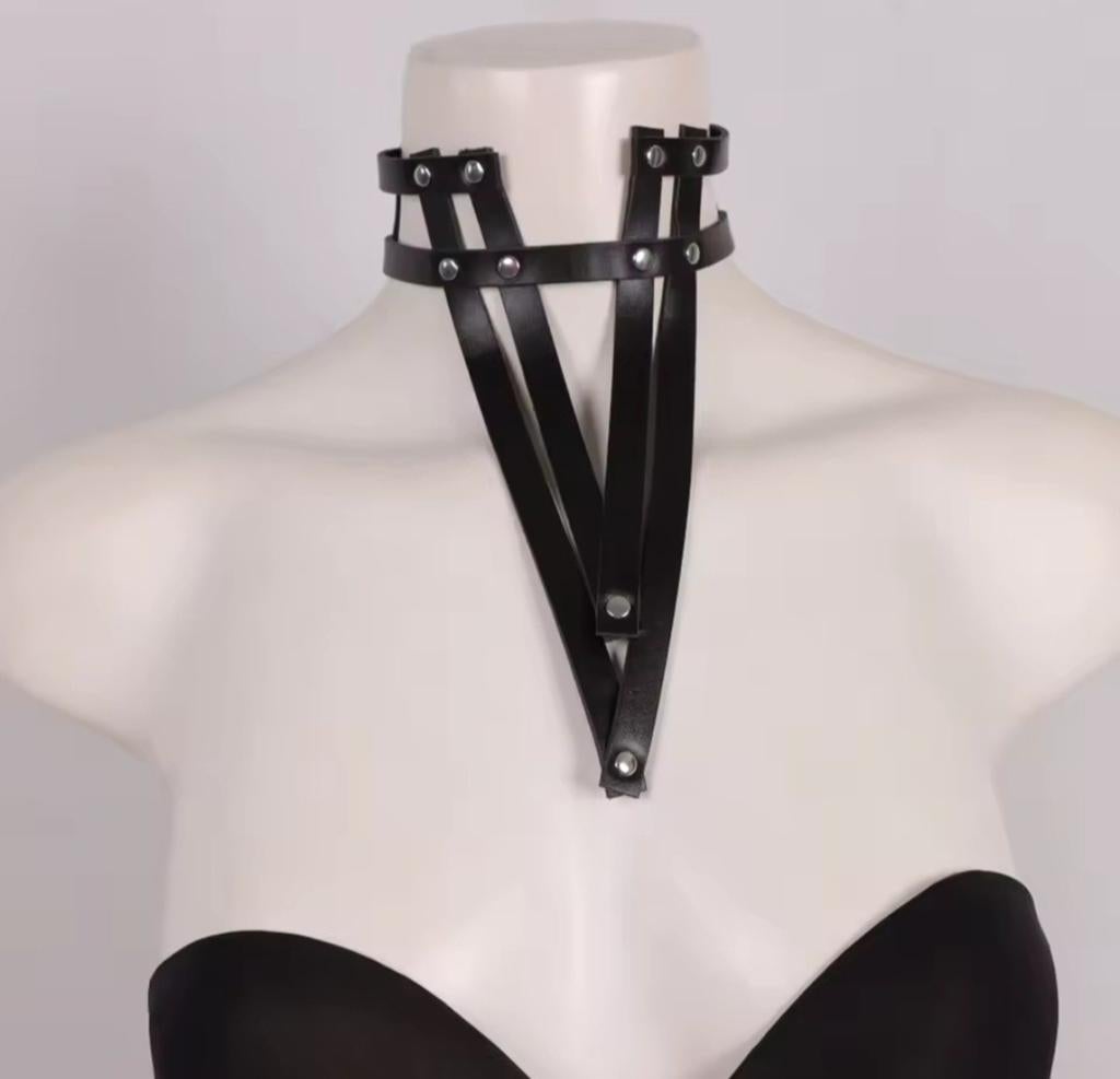 Prachtige Unieke Leren Choker, Verzenden, Nieuw, Zwart, Verstelbaar
