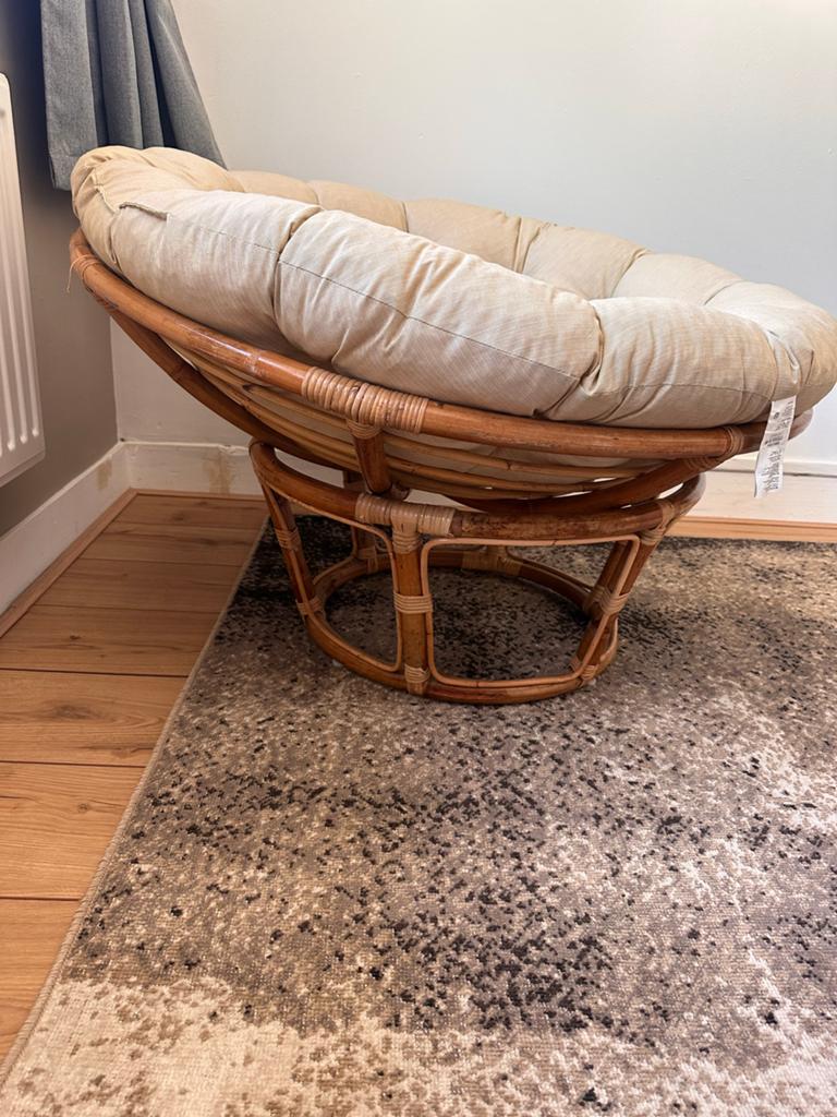 Papasan stoel met kussen - Rotan fauteuil, Ophalen, 100 tot 125 cm, Riet of Rotan, Zo goed als nieuw