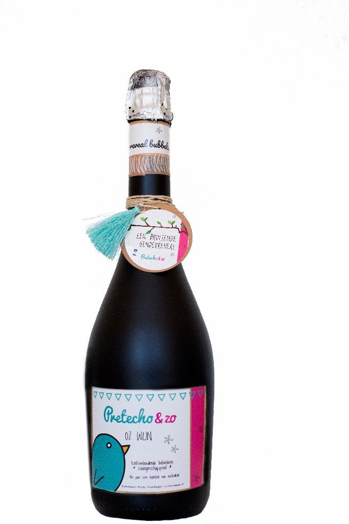Gender reveal bubbel/glitterwijn 0%, Ophalen of Verzenden, Nieuw, Feestartikel, Geboorte of Huwelijk
