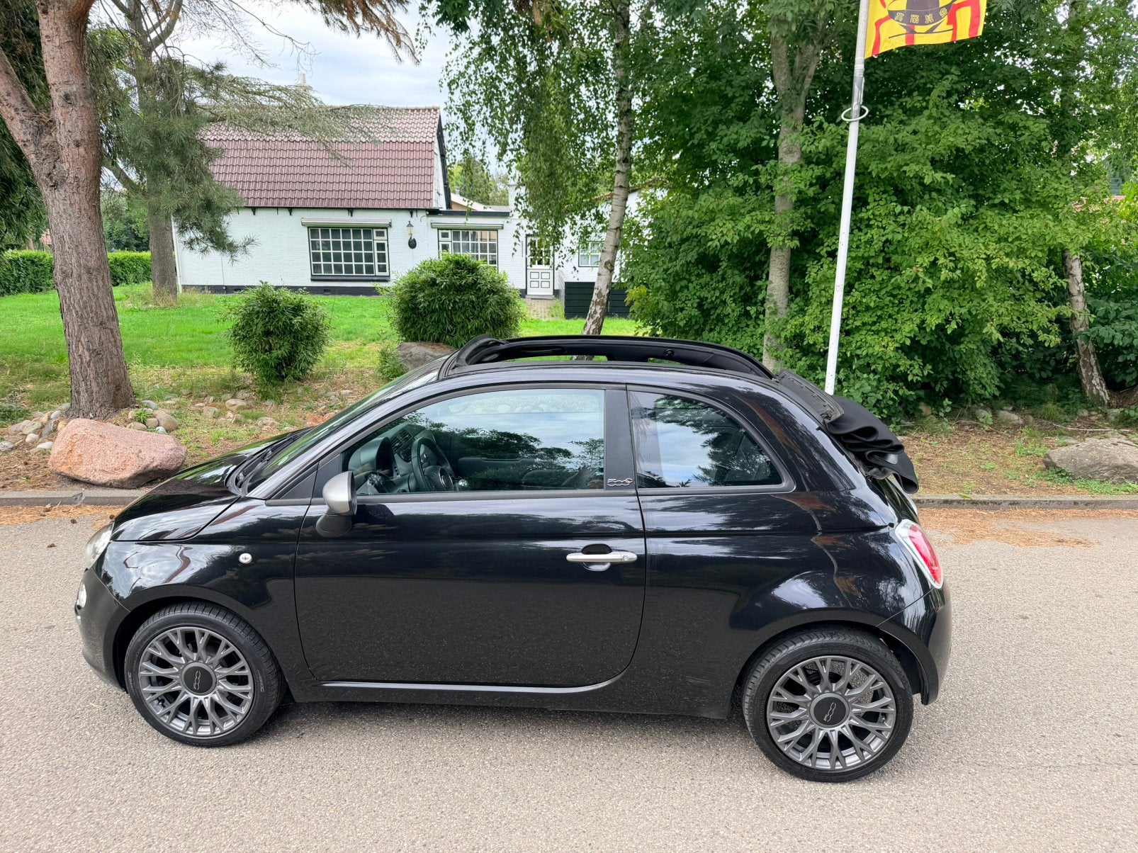 Fiat 500C Twinair Turbo 85pk !!! BiColor/Leder /airco, Cabriolet, Zwart, Bedrijf, Handgeschakeld