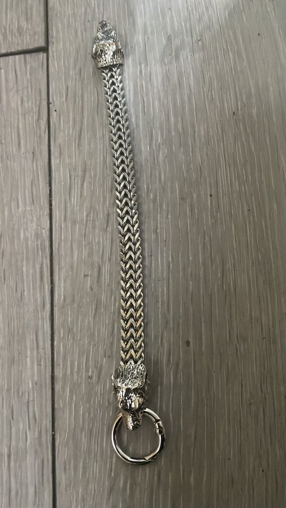 Zilverkleurige Heren Armband met Wolvenkop en Ring-Sluiting, Ophalen of Verzenden, Nieuw, Zilver, Staal