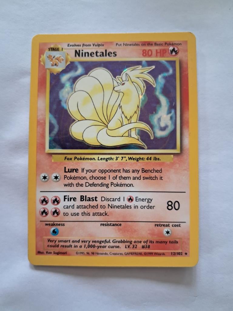 Ninetales 12/102 Base Set, Ophalen of Verzenden, Zo goed als nieuw, Losse kaart, Foil