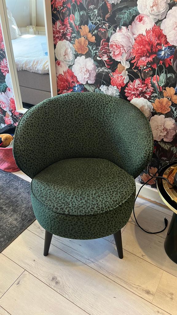 Groene luipaardprint fauteuil - Zo goed als nieuw, Ophalen, Overige kleuren, Zo goed als nieuw, Eén