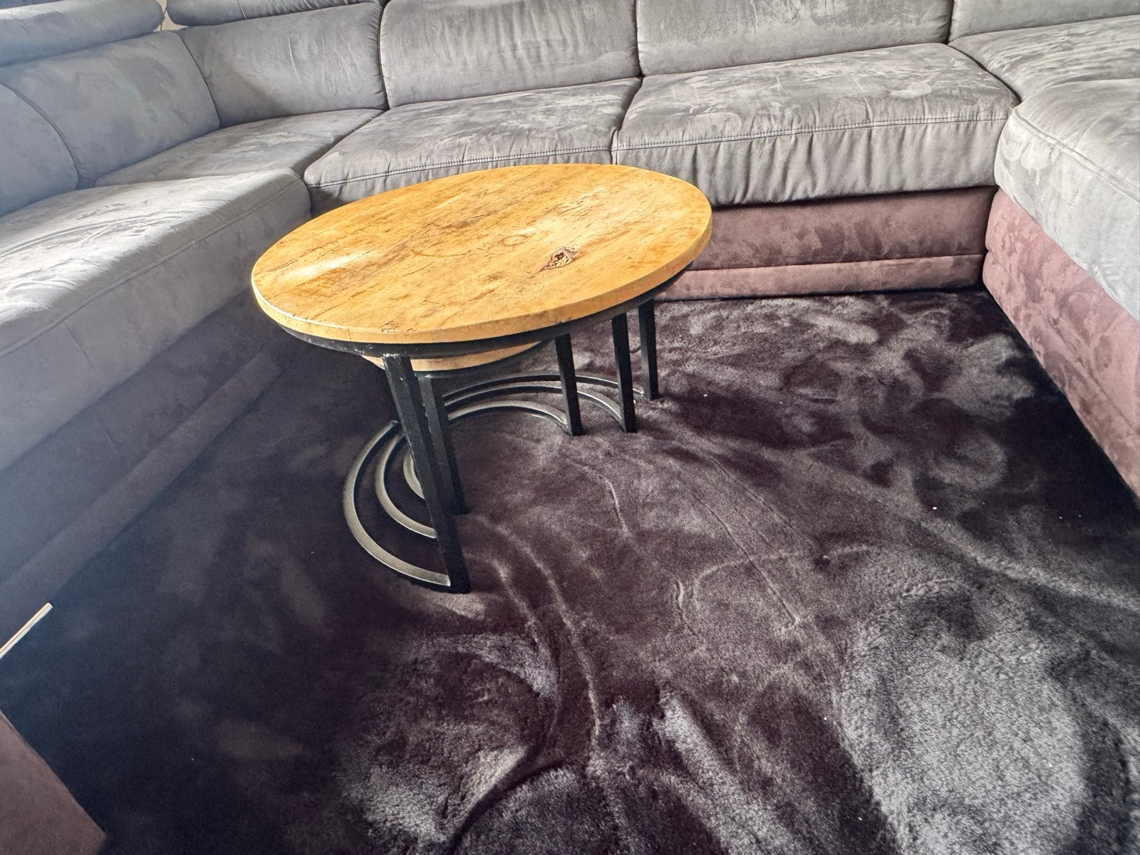 Set van 3 ronde salontafels - mangohout en metaal, Ophalen, Rond, 50 tot 100 cm, Zo goed als nieuw
