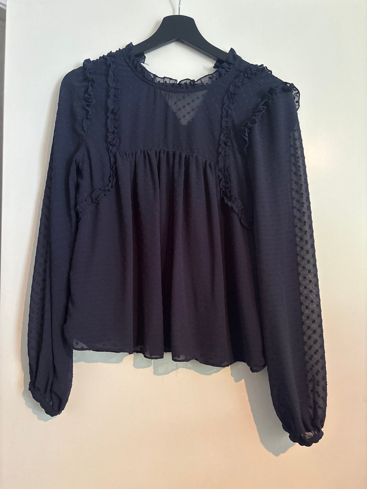 Zara blouse met ruches en stippen, Ophalen of Verzenden, Gedragen, Maat 36 (S), Blauw