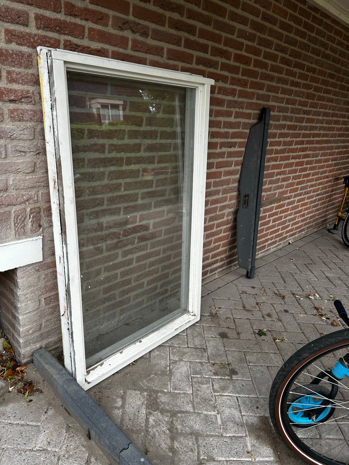 Hardhouten kozijn met dubbelglas 91x140 cm, Ophalen, Gevelraam of Ruit, Gebruikt, 80 tot 120 cm