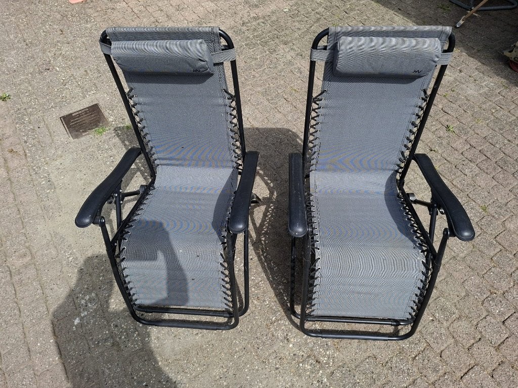 2 Campingstoelen met voeteneind, Caravans en Kamperen, Kampeermeubelen, Ophalen, Zo goed als nieuw, Campingstoel